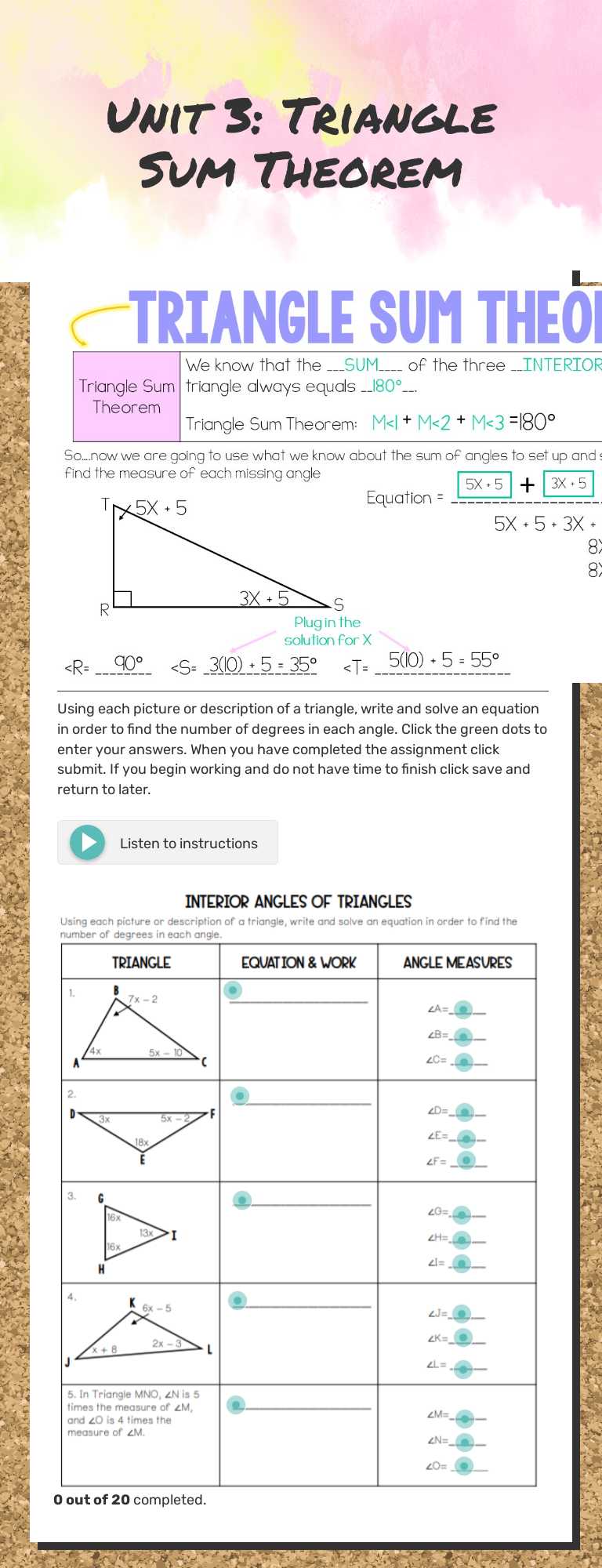 Unit 3: Triangle Sum Theorem worksheet preview image