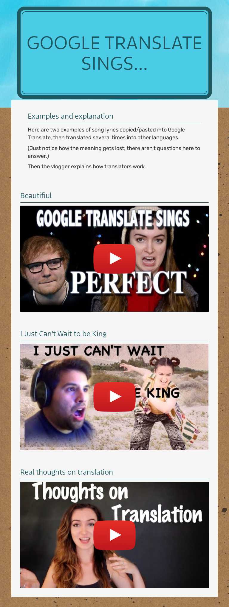 Google Translate sings... Grade 10 worksheet preview