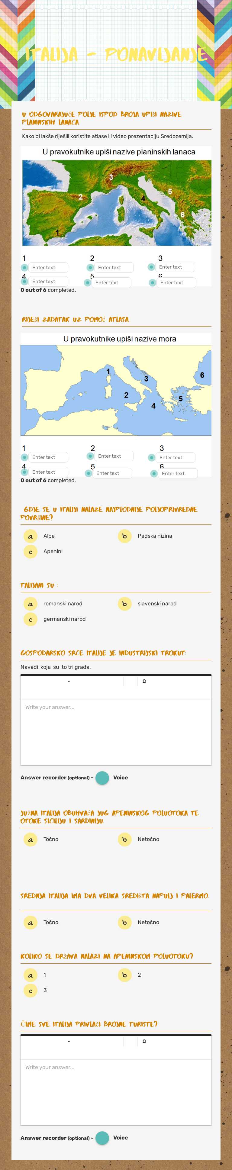 italija - ponavljanje worksheet preview image