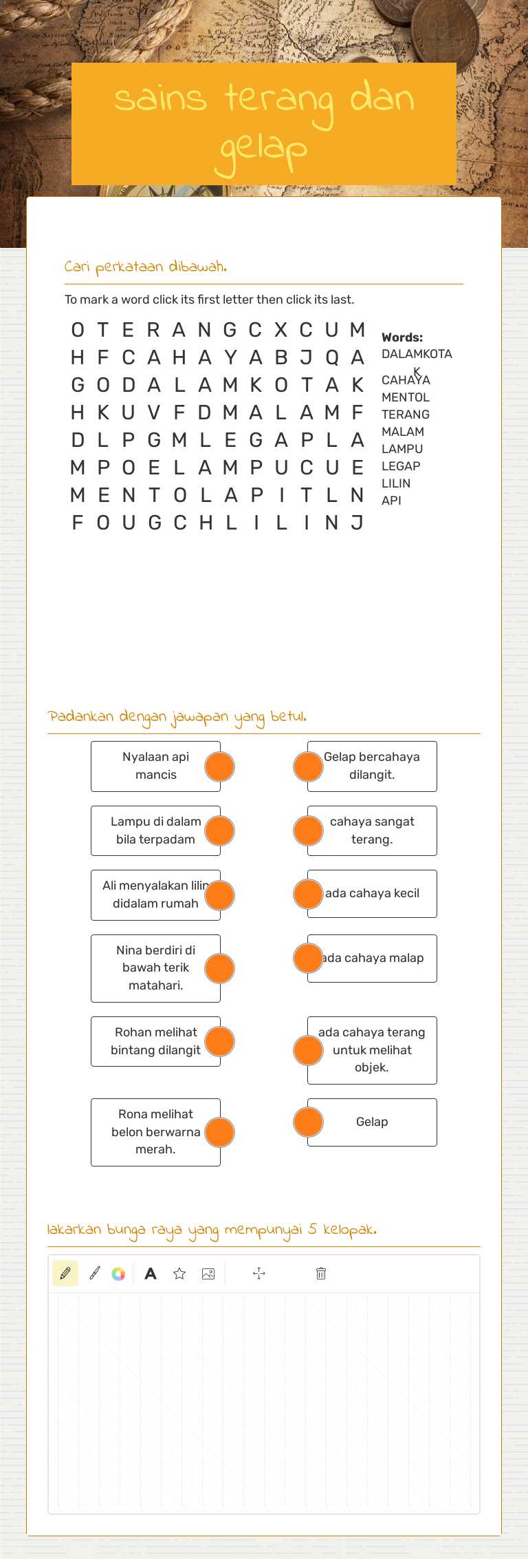 sains terang dan gelap worksheet preview image