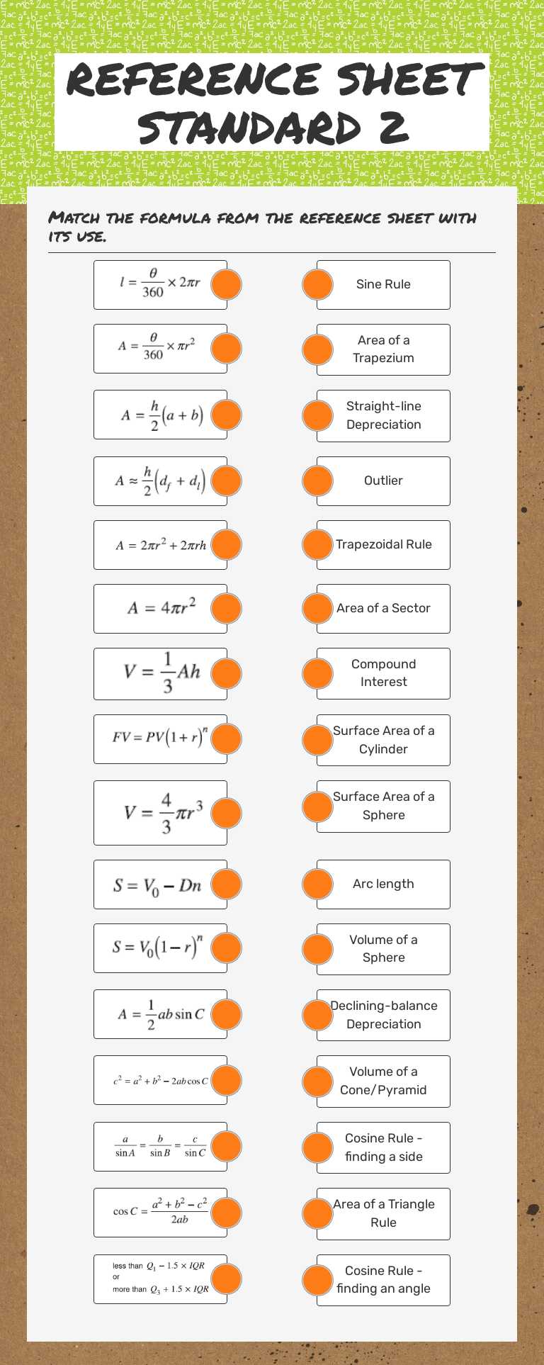 REFERENCE SHEET STANDARD 2 Grade 11 worksheet preview