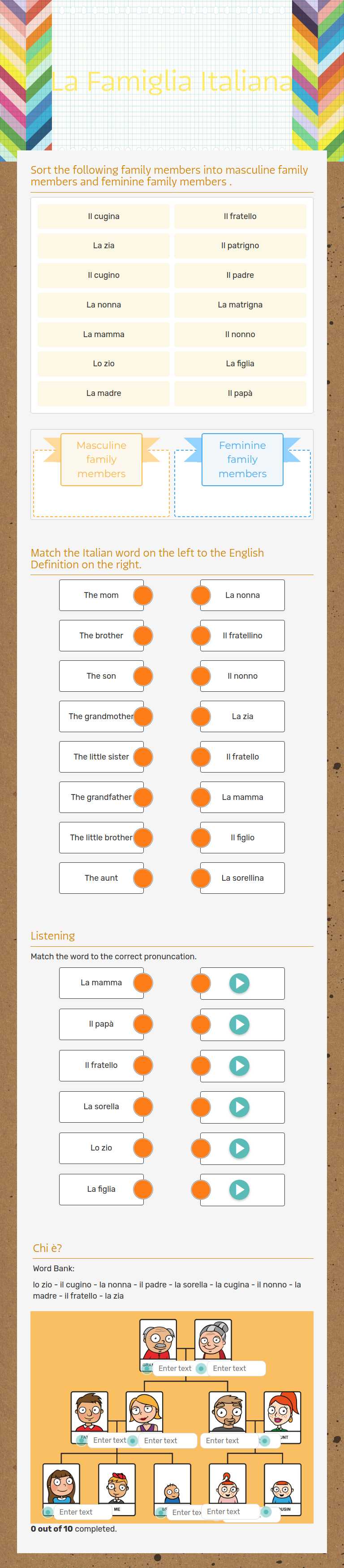 La Famiglia Italiana worksheet preview image
