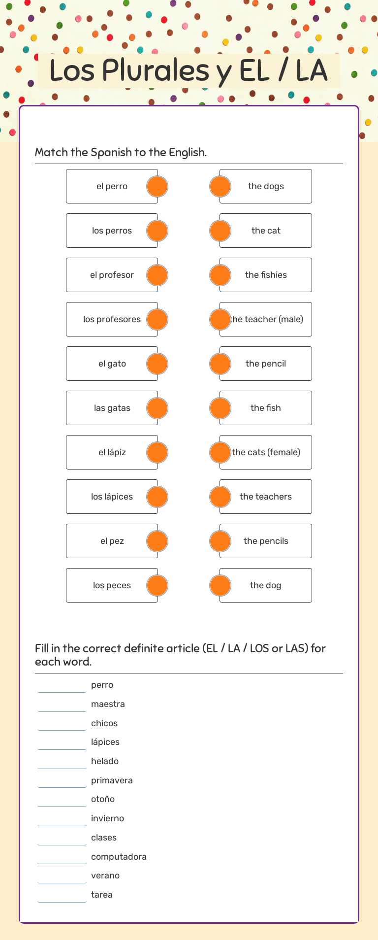 Los Plurales y EL / LA worksheet preview image