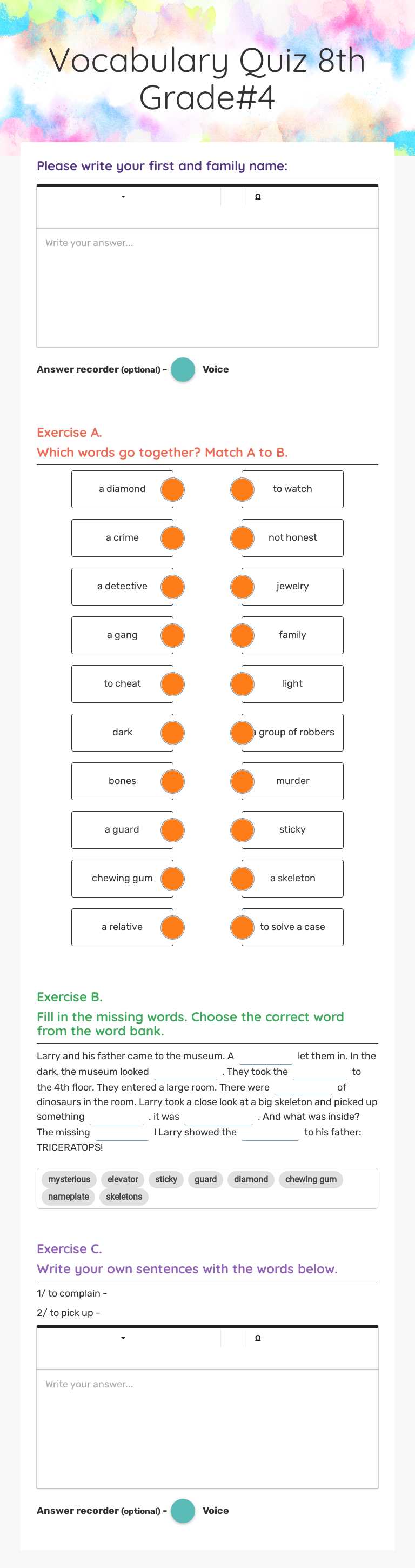 Vocabulary Quiz 8th Grade#4 worksheet preview image