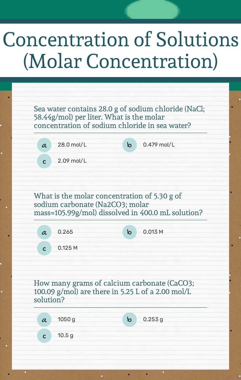 Concentration of Solutions
(Molar Concentration) worksheet preview image