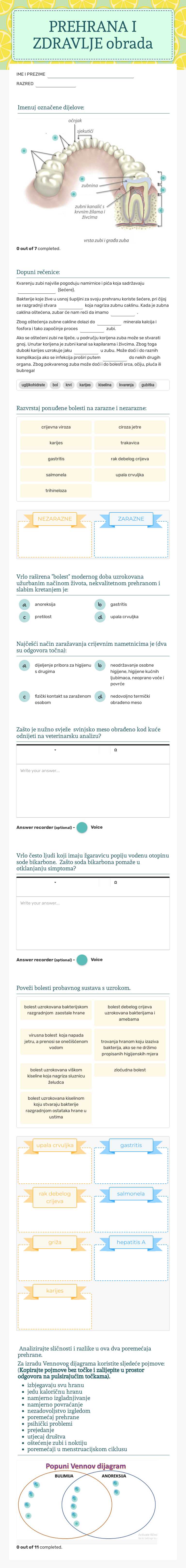 PREHRANA I ZDRAVLJE 
obrada worksheet preview image