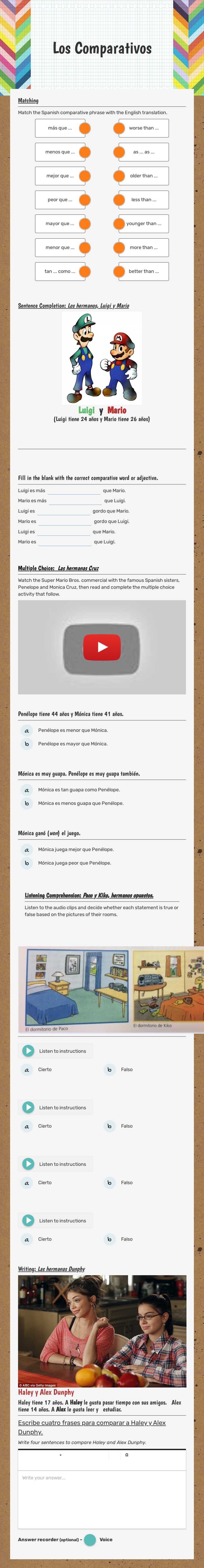 Los Comparativos worksheet preview image