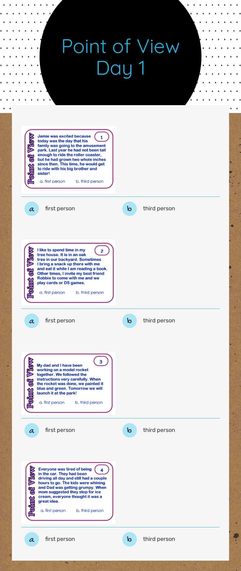 Point of View Day 1 worksheet preview image