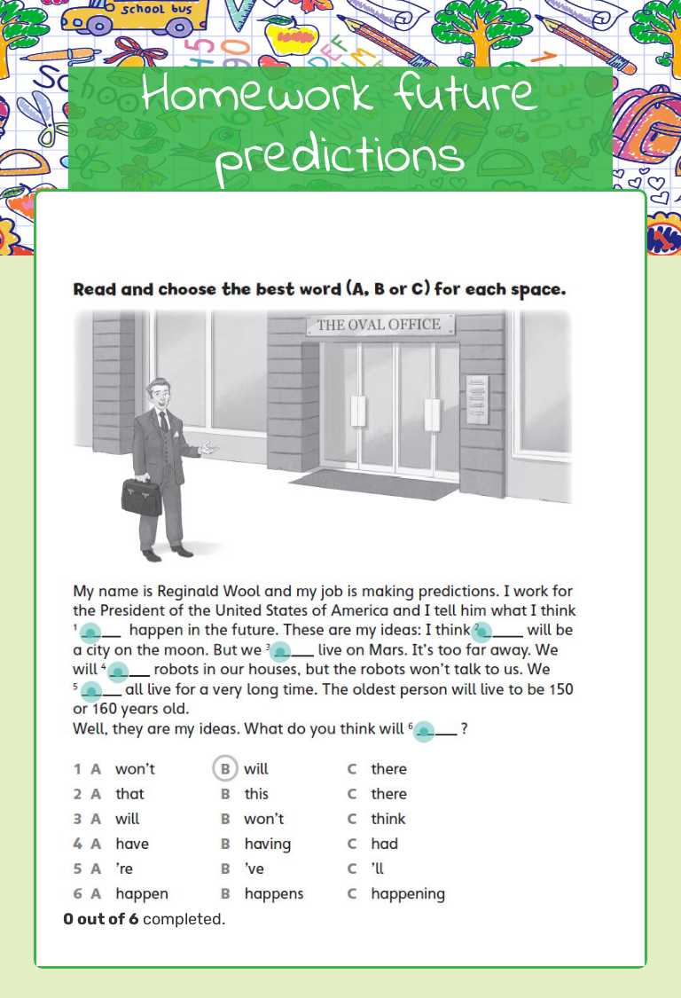 Homework future predictions worksheet preview image