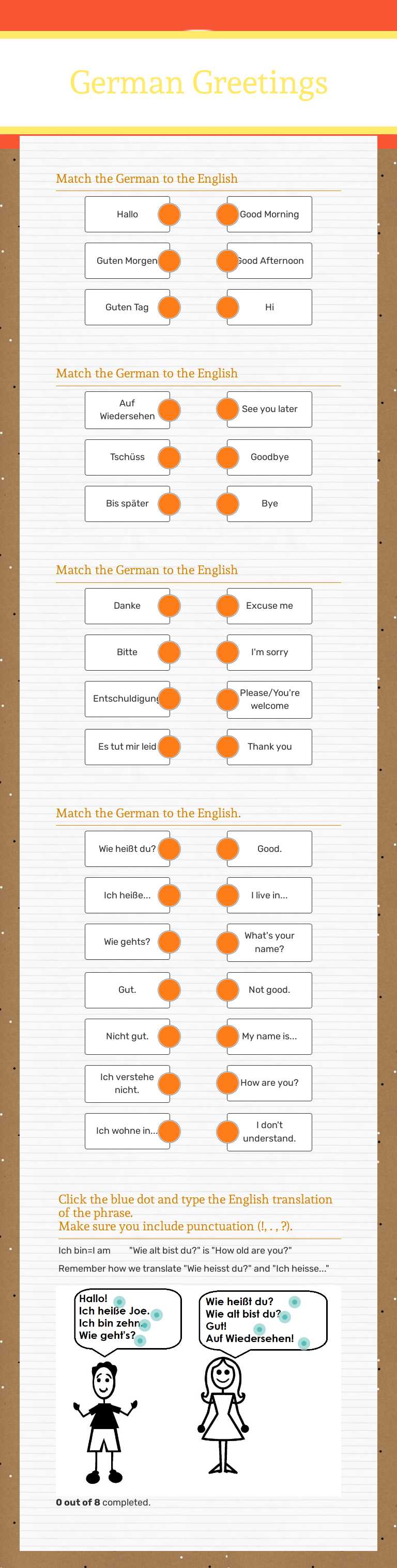 German Greetings Grade 8 worksheet preview