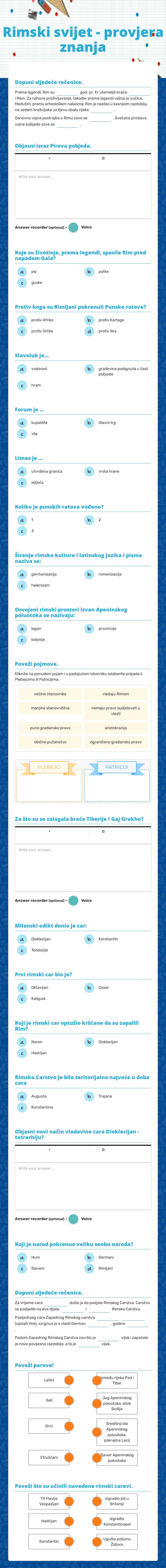 Rimski svijet - provjera znanja worksheet preview image