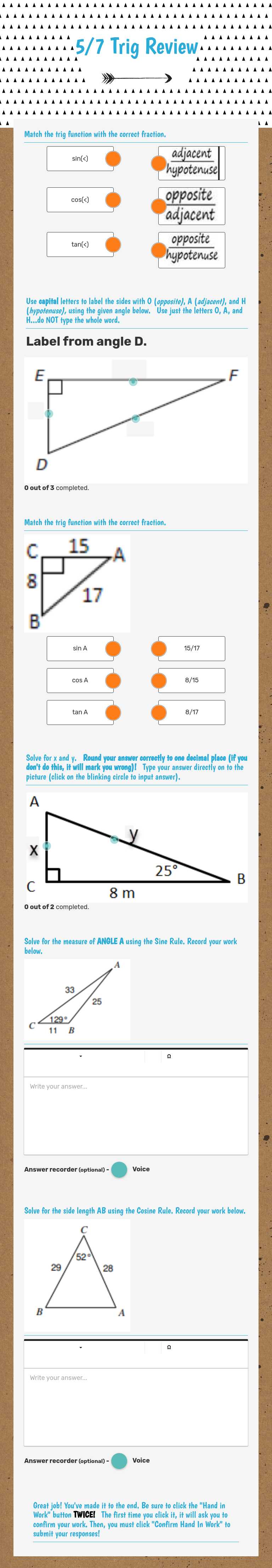 5/7 Trig Review worksheet preview image