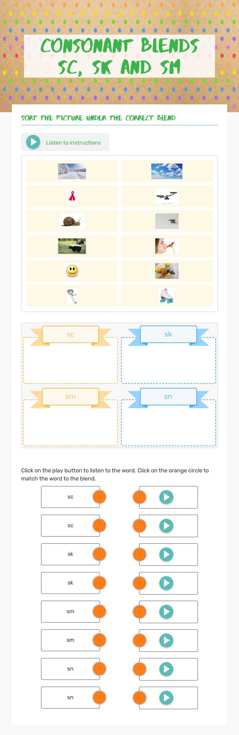 Consonant Blends sc, sk and sm Other worksheet preview