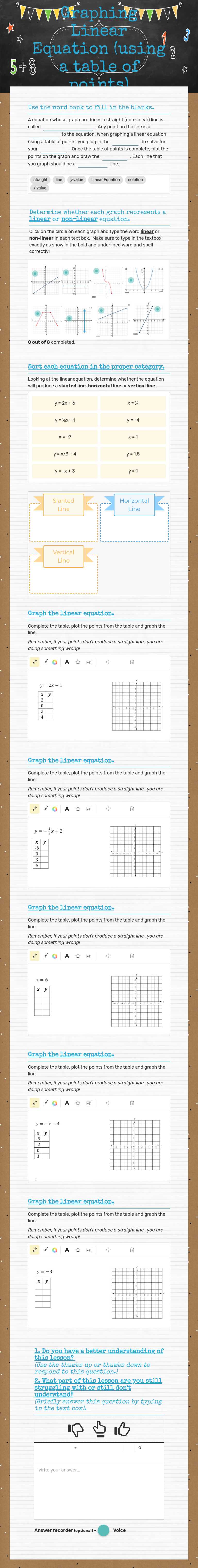 Graphing Linear Equation
(using a table of points) worksheet preview image