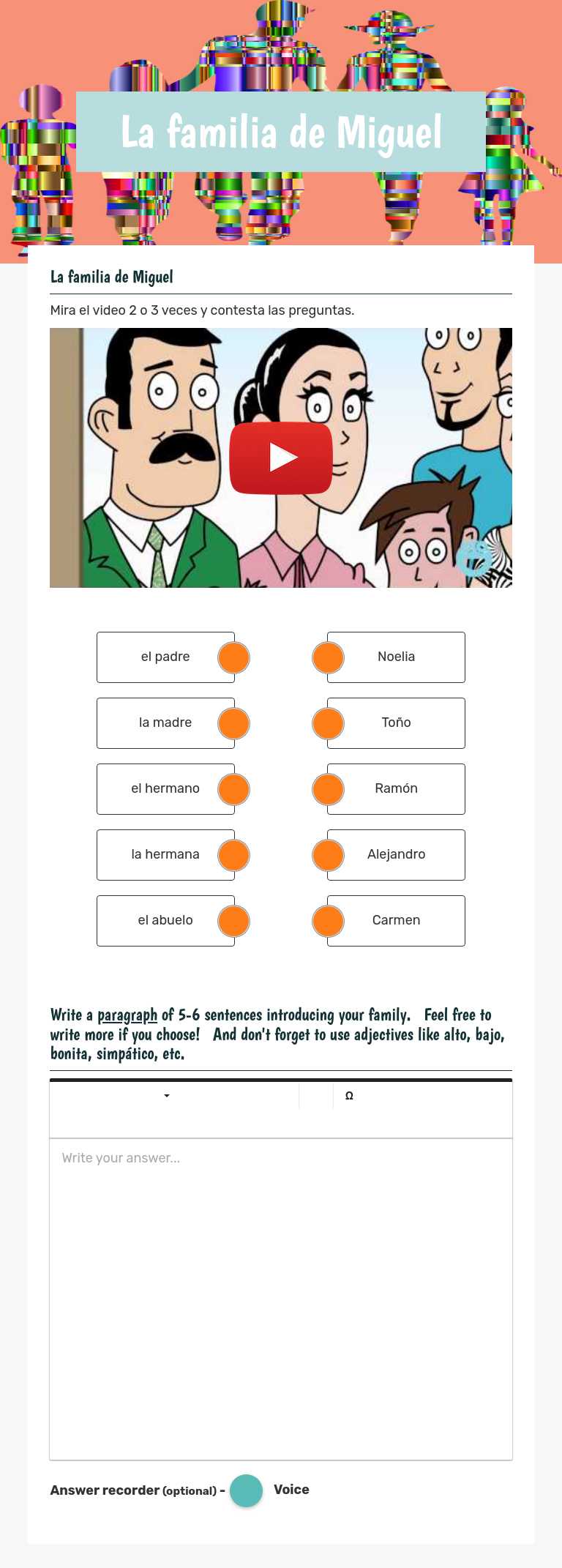 La familia de Miguel Grade 6 worksheet preview