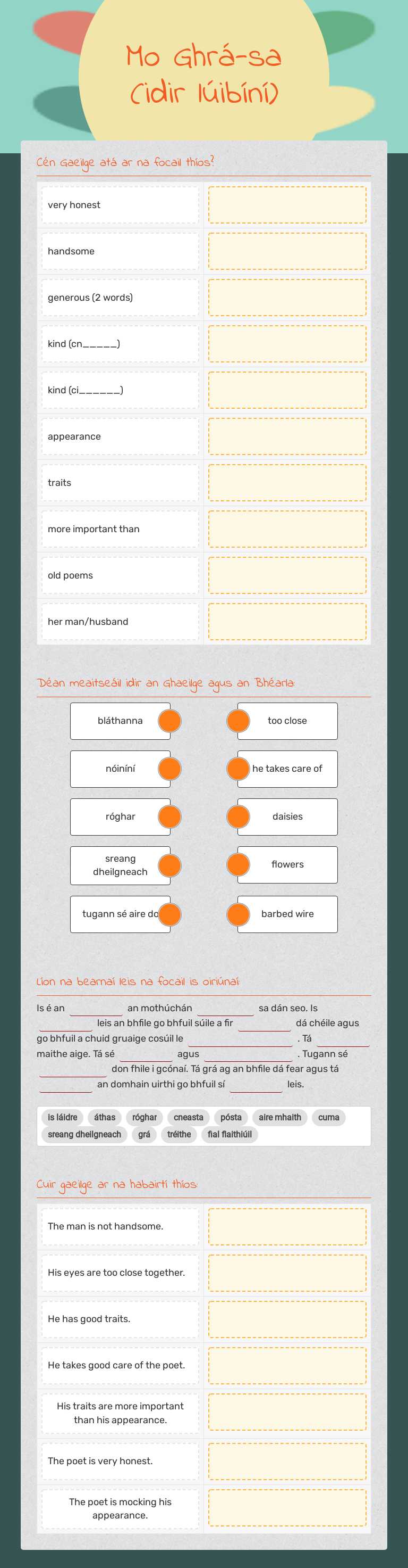 Mo Ghrá-sa (idir lúibíní) worksheet preview image