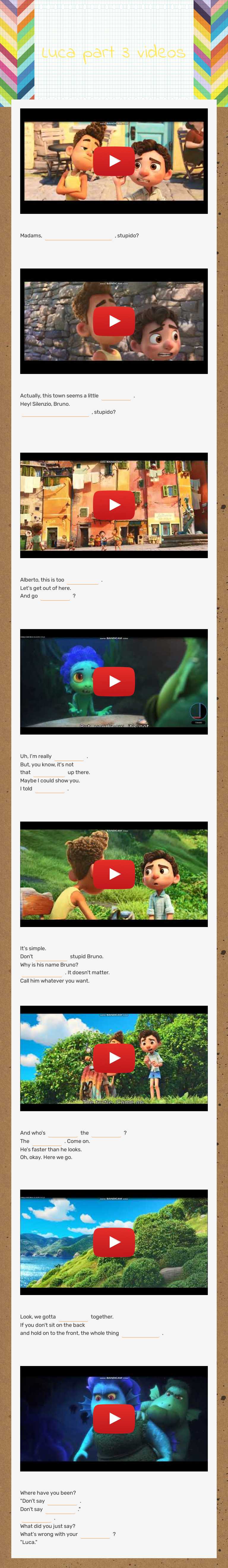 Luca part 3 videos worksheet preview