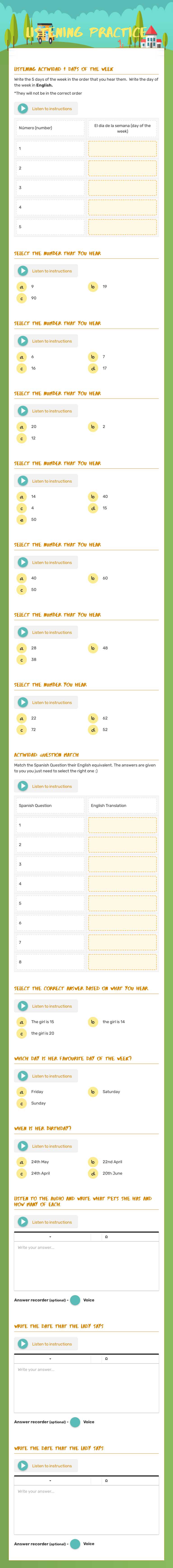 Listening Practice worksheet preview image