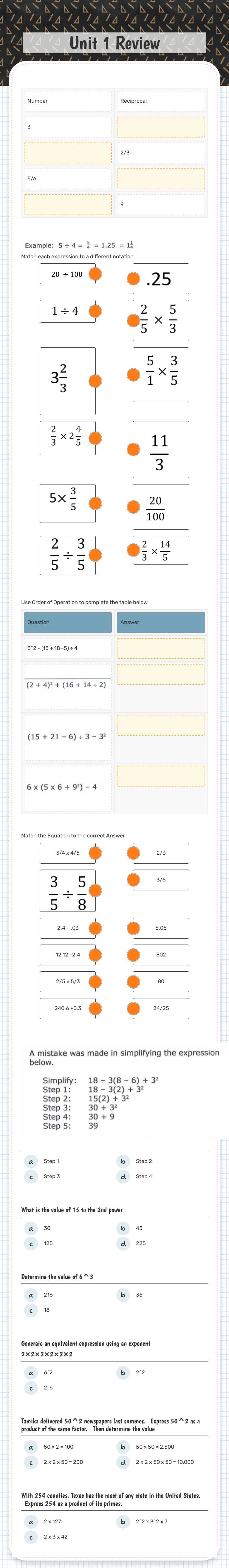 Unit 1 Review Grade 6 worksheet preview