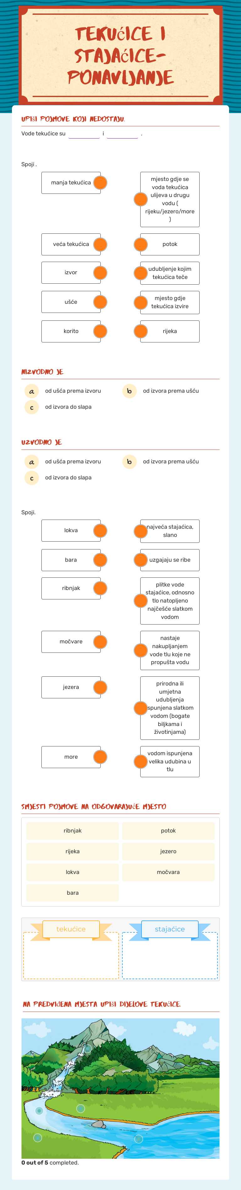Tekućice i stajaćice- ponavljanje worksheet preview image