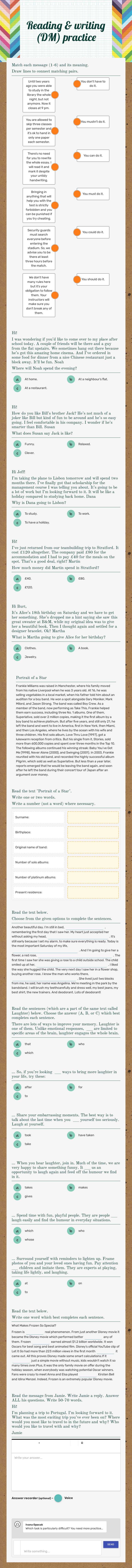 Reading & writing (DM) practice Grade 12 worksheet preview