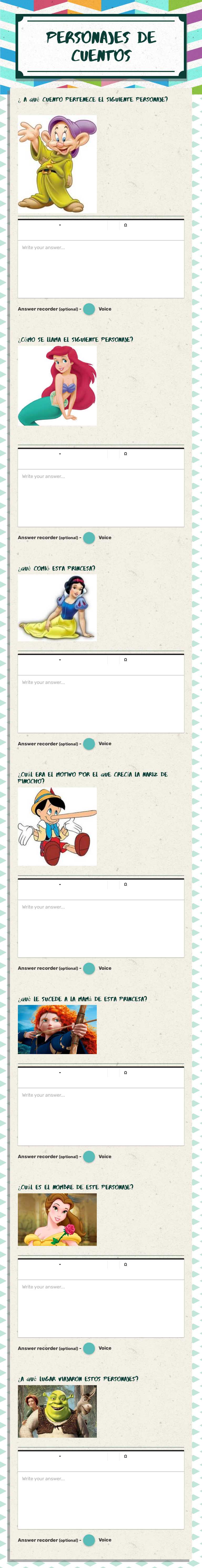 Personajes de cuentos Grade 4 worksheet preview