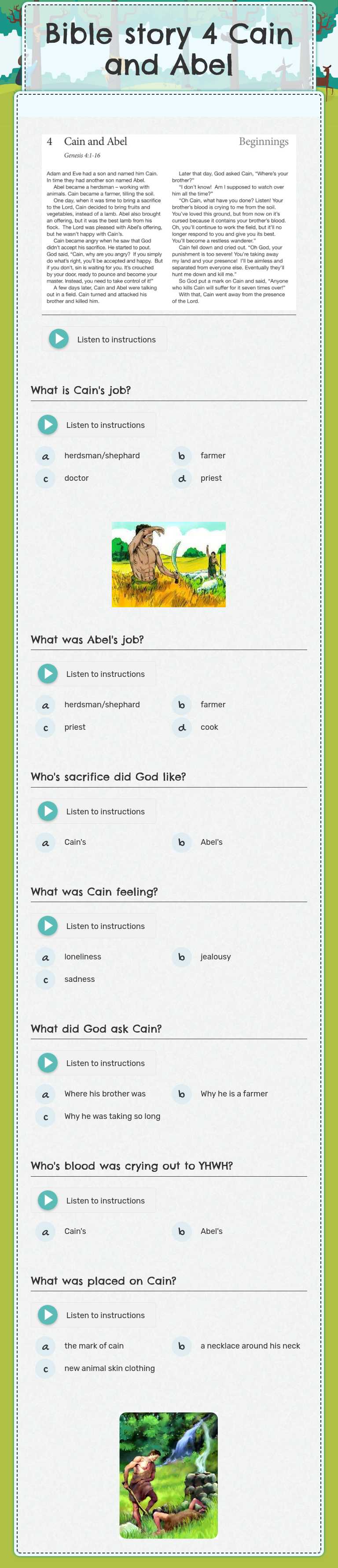 Bible story 4 Cain and Abel worksheet preview image