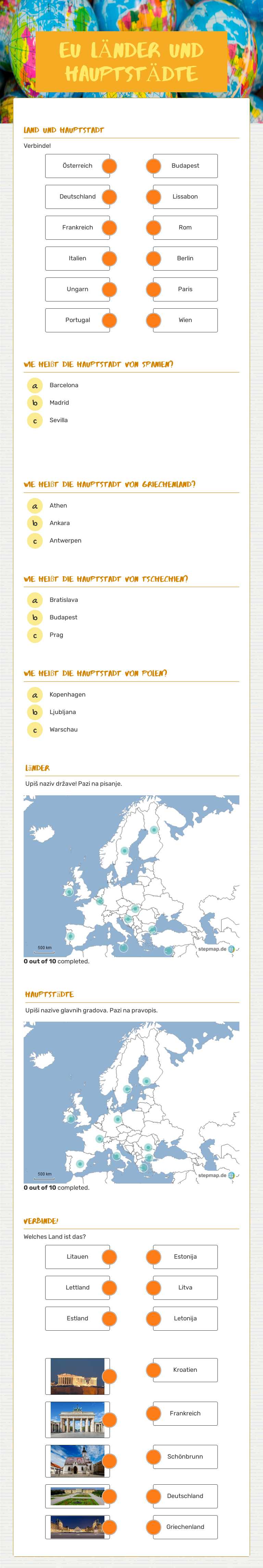 EU lÄNDER UND HAUPTSTÄDTE worksheet preview image