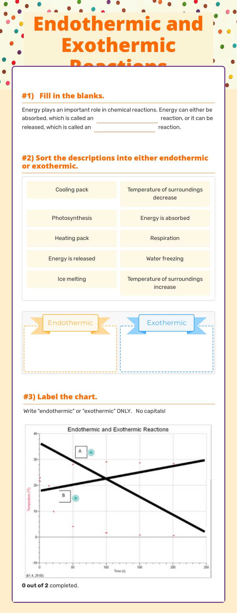 Endothermic and Exothermic Reactions worksheet preview image