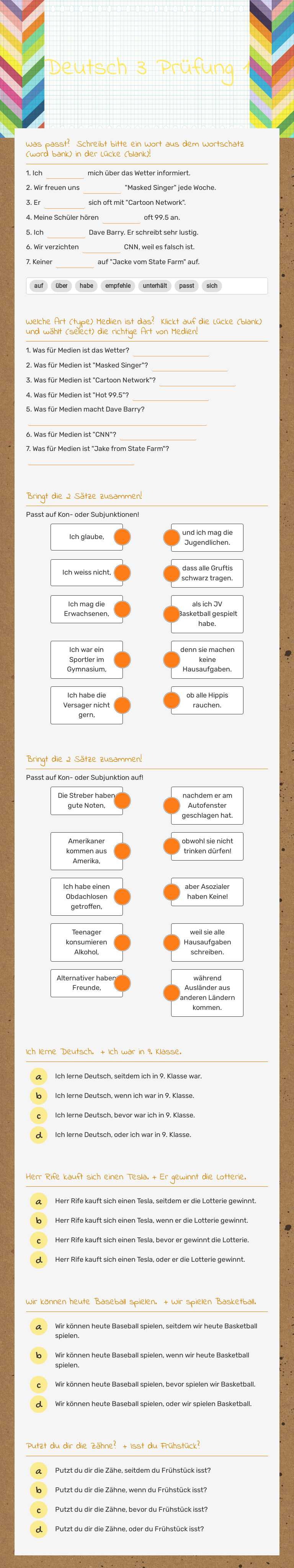 Deutsch 3 Prüfung 1 worksheet preview image