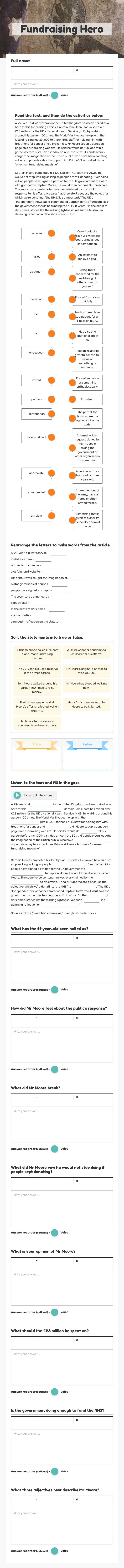 Fundraising Hero Other worksheet preview