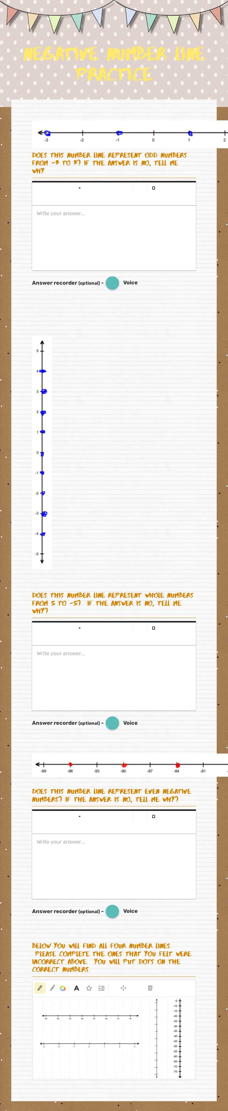 Negative Number line Practice worksheet preview image