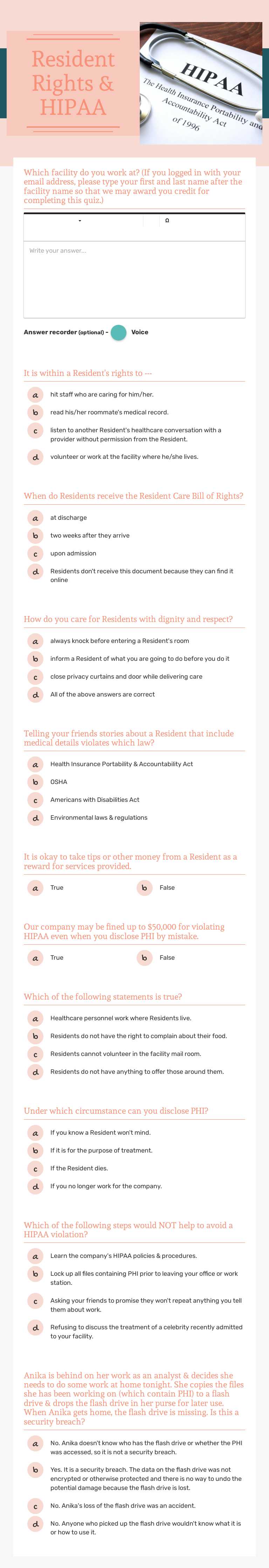 Resident Rights & HIPAA worksheet preview image