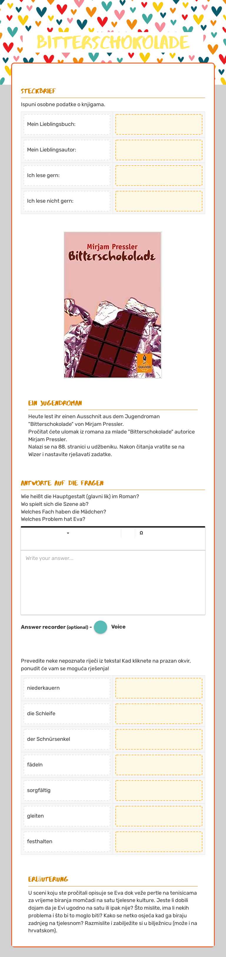 Bitterschokolade worksheet preview image