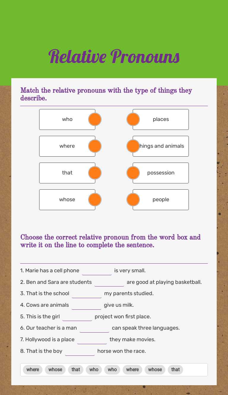 Relative Pronouns worksheet preview image