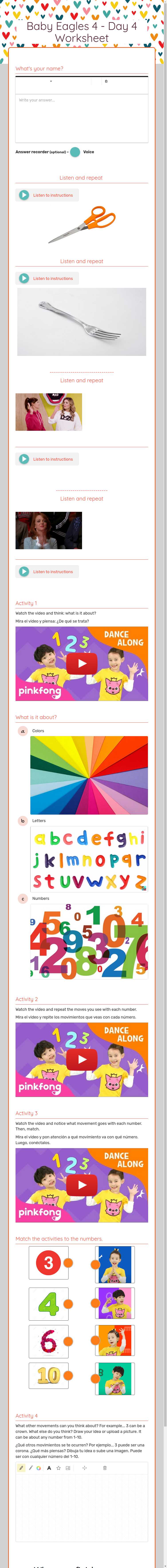 Baby Eagles 4 - Day 4 Worksheet worksheet preview image
