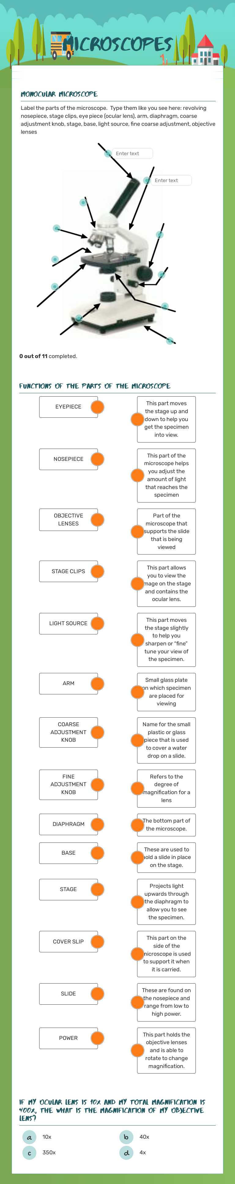 Microscopes worksheet preview image