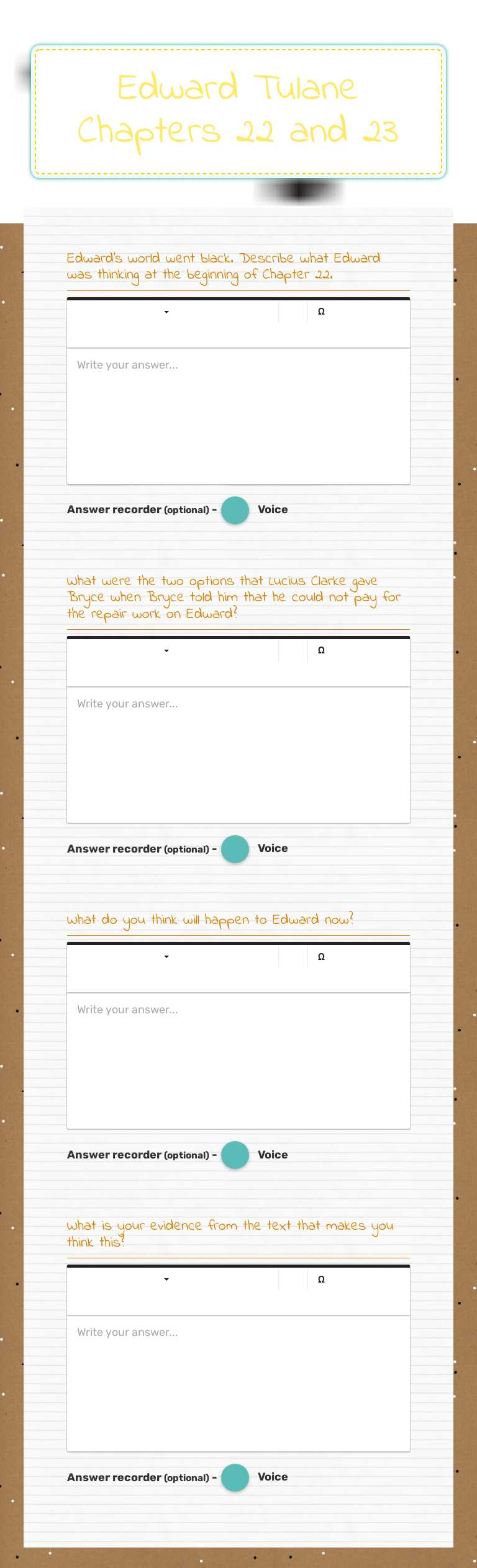Edward Tulane Chapters 22 and 23 worksheet preview image