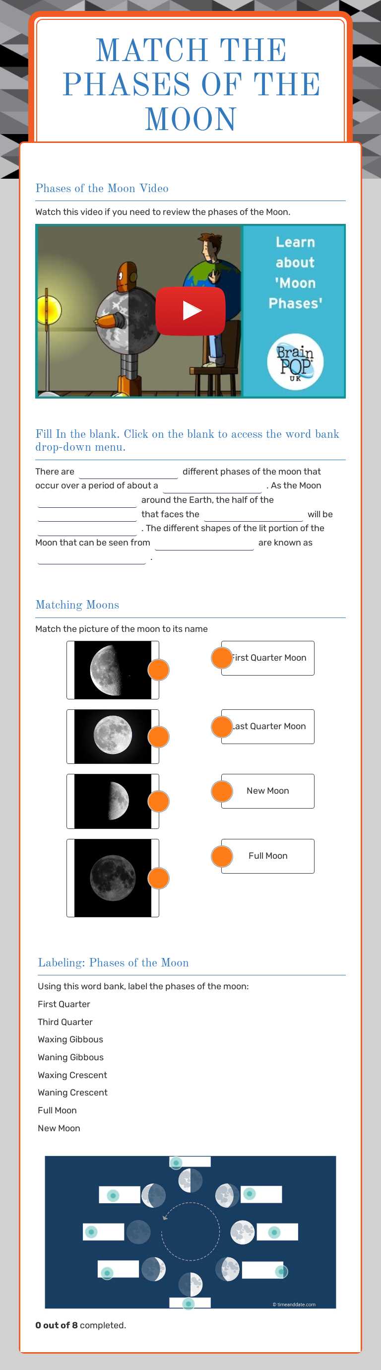 Match 
The  Phases of the moon worksheet preview image