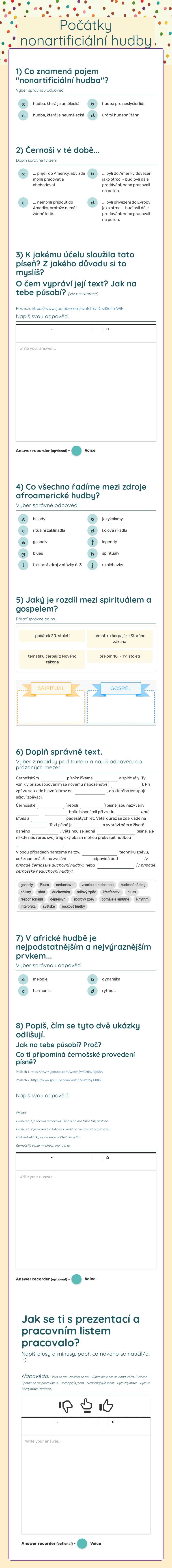 Počátky 
nonartificiální hudby worksheet preview image