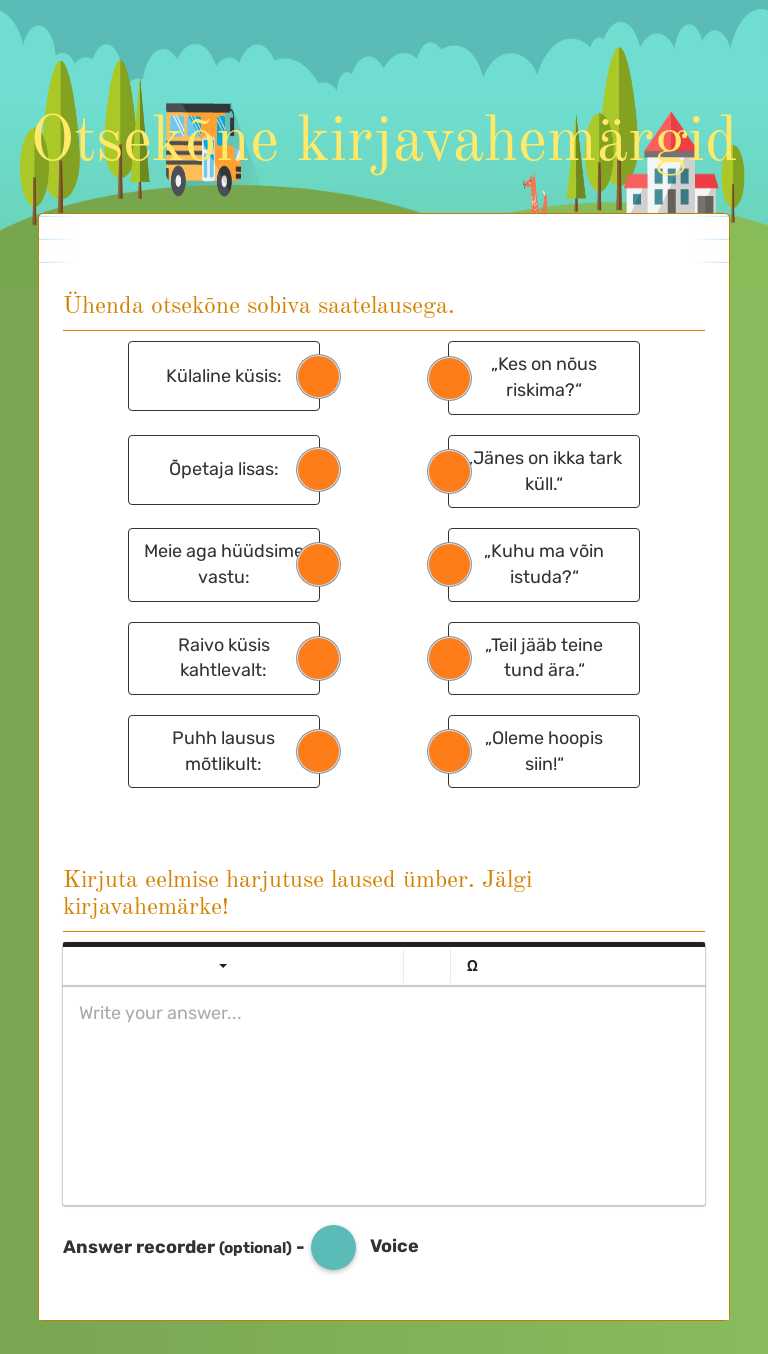 Otsekõne kirjavahemärgid Grade 4 worksheet preview