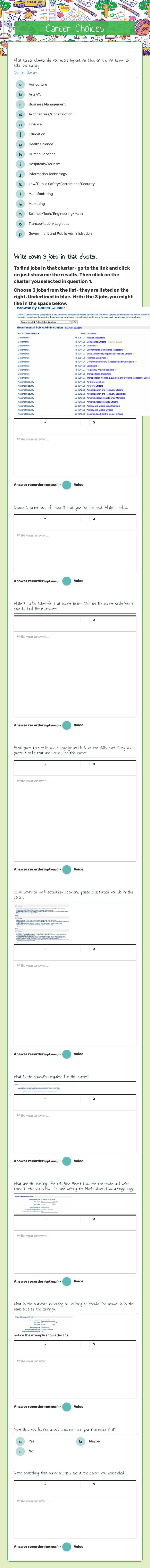 Career Choices worksheet preview