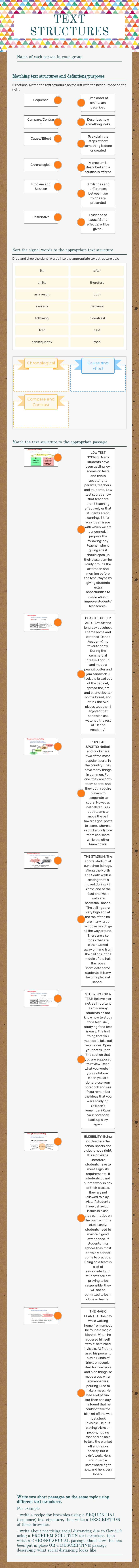 TEXT STRUCTURES Grade 7 worksheet preview