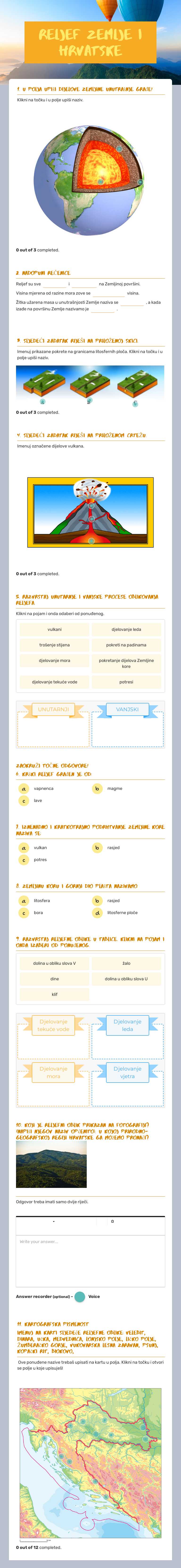 reljef zemlje i hrvatske worksheet preview image
