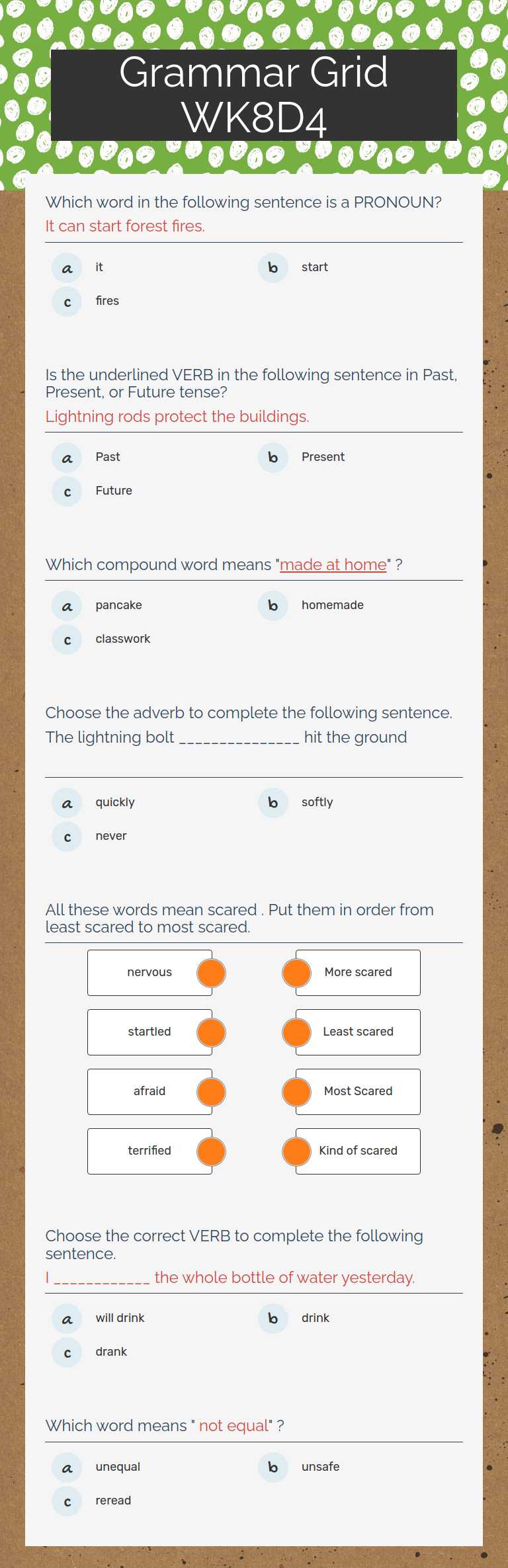 Grammar Grid WK8D4 worksheet preview image