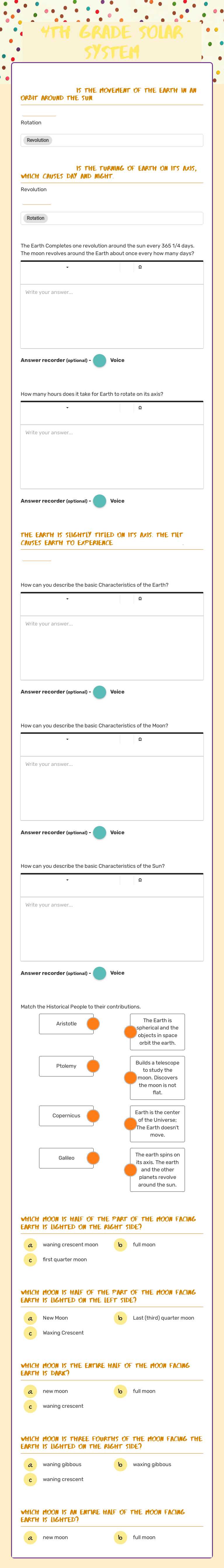 4th grade Solar System worksheet preview image