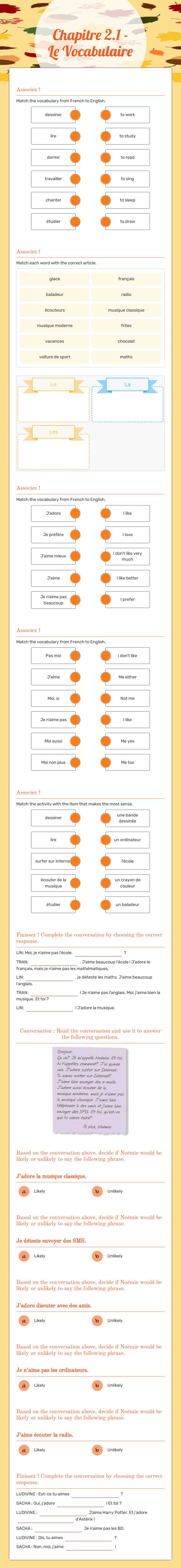 Chapitre 2.1 - Le Vocabulaire worksheet preview image