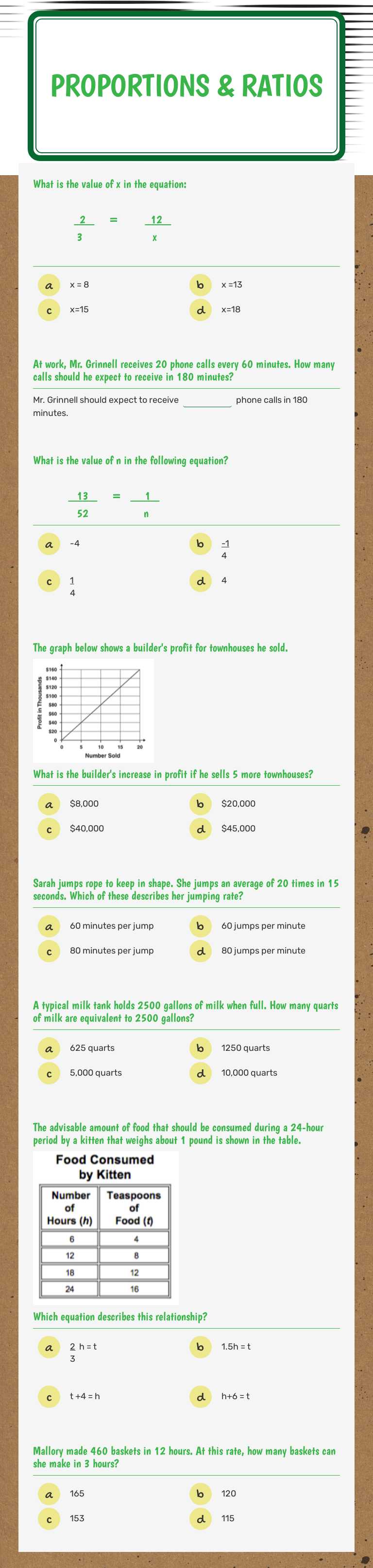 Proportions &
 Ratios worksheet preview image