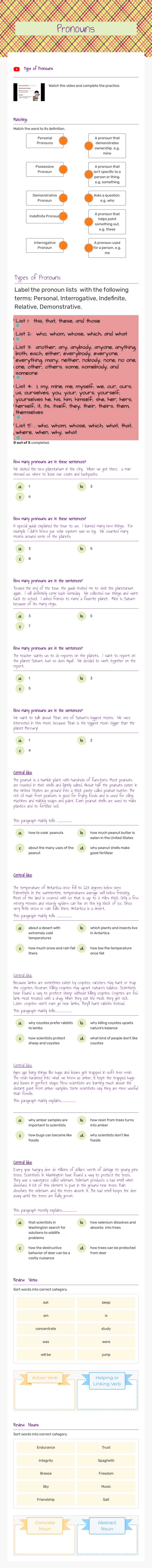 Pronouns worksheet preview image