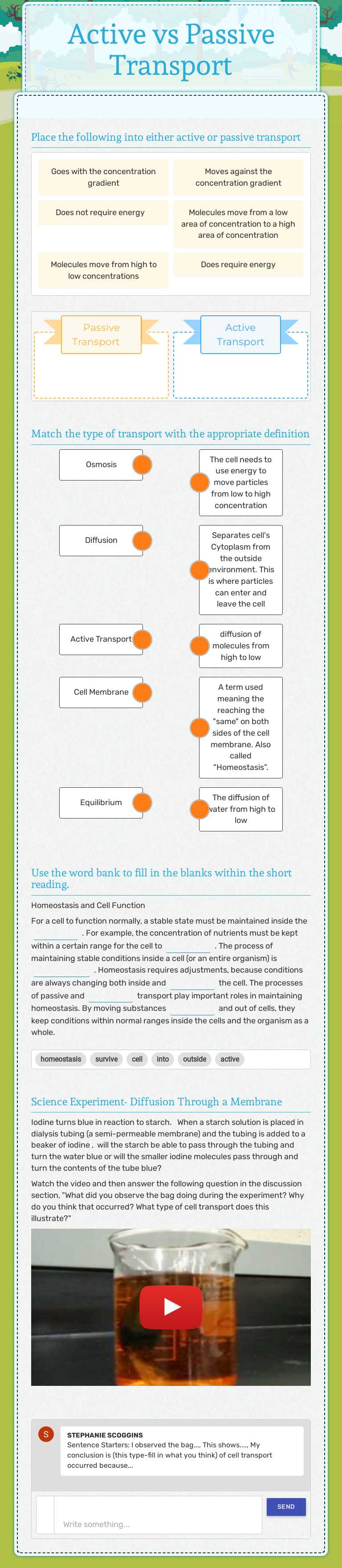 Active vs Passive Transport worksheet preview image